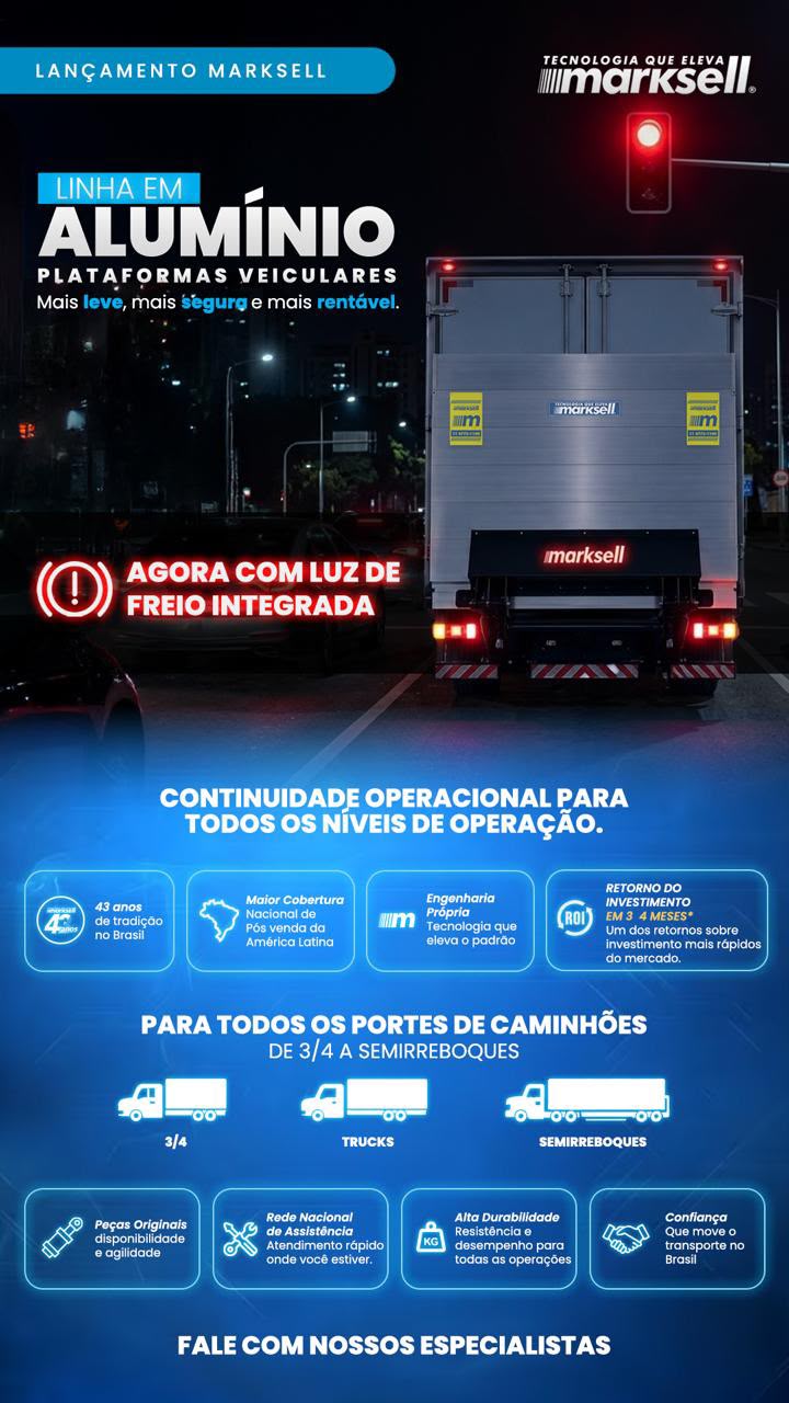 Linha em alumínio Marksell: luz de freio integrada, engenharia própria, peças originais e rede nacional de assistência